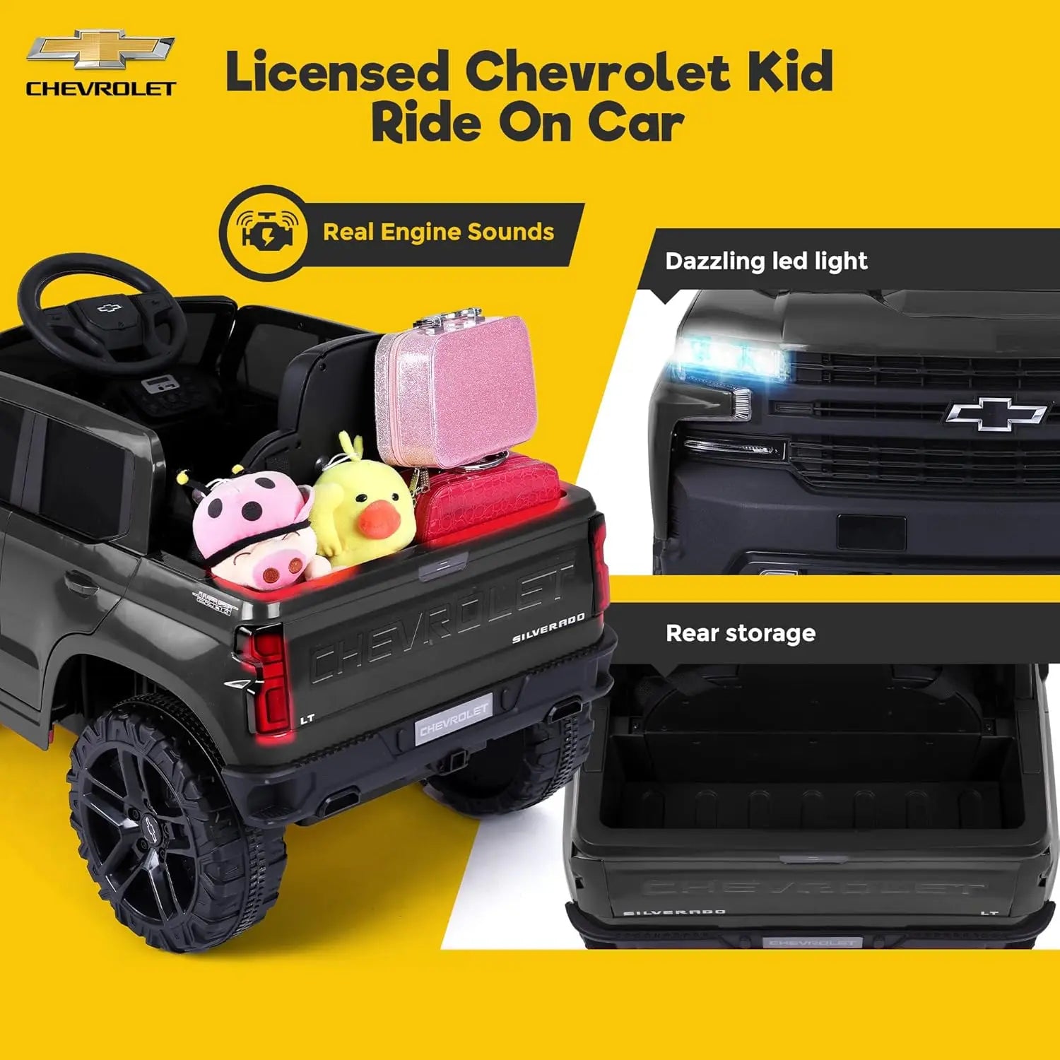 Kids Ride-On Chevrolet Silverado – Remote Control, Bluetooth & LED Lights
